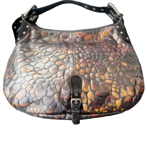 Donald J. Pliner Made In Italy Patent Embossed Croc Hobo Bag - Picture 1 of 16